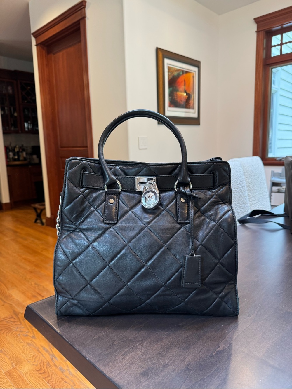 Michael Kors Black Quilted Leather Satchel with Top Handles